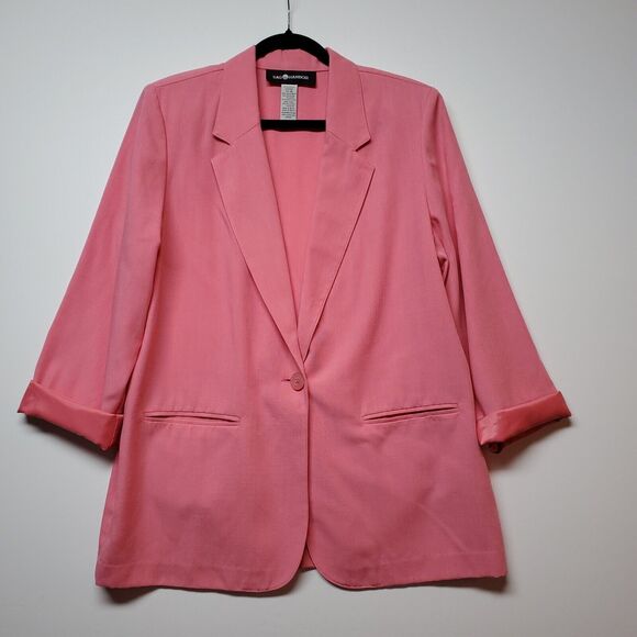 Vtg Sag Harbor Women's 14 Blazer Salmon Square Pockets Collar 1 Button Closure - Picture 2 of 16